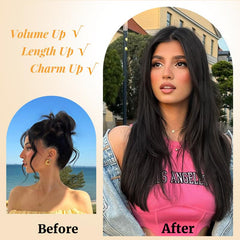 KooKaStyle Black Wig with Bangs | 24" Glueless Synthetic Lace Front Wig for Women, Pre-Plucked & Pre-Cut, Layered Highlight, Ready-to-Wear Middle Part