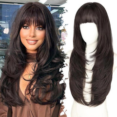 KooKaStyle Long Ginger Wig with Bangs | 4x4 Realistic Scalp, Free Parting Layered Synthetic Heat-Resistant Wig 26 Inch