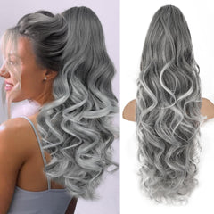 KooKaStyle 24 Inch Curly Wavy Ponytail Extension | Claw Clip Synthetic Hairpiece for Women, Natural Fluffy Pony Tail