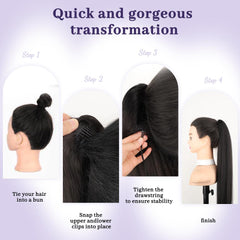 KooKaStyle Long Straight Drawstring Ponytail Extension 32 Inch Black Synthetic Heat Resistant Hairpiece