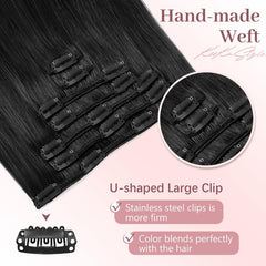 KooKaStyle Straight Real Human Hair Clip-in Extensions | Soft & Silky Natural Human Hair, 7PCS 120g for Women Daily Use
