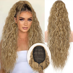 KooKaStyle 30 Inch Long Curly Ponytail Extension for Women | Drawstring Synthetic Hairpiece Natural Wavy Pony Tail