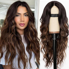 KooKaStyle Long Wavy Black Wig for Women, 26 Inch Synthetic Lace Front Heat Resistant Wig with Middle Part for Daily & Party Wear