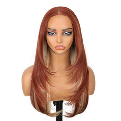 KooKaStyle Black Wig with Bangs | 24" Glueless Synthetic Lace Front Wig for Women, Pre-Plucked & Pre-Cut, Layered Highlight, Ready-to-Wear Middle Part