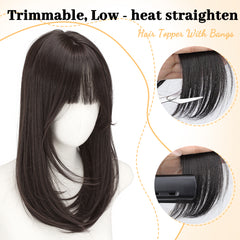 KooKaStyle 18 Inch Hair Topper with Bangs | Synthetic Layered Hairpiece, Natural Invisible Coverage for Women