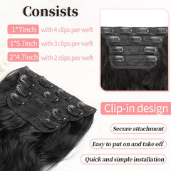 KooKaStyle Clip in Synthetic Hair Extensions Long Wavy 4PCS Double Weft Thick Hairpieces for Women
