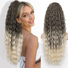 KooKaStyle Curly Drawstring Ponytail Extension 26 Inch Long Wavy Synthetic Hairpiece for Women