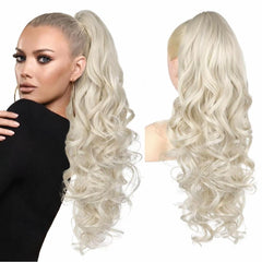 KooKaStyle 24 Inch Curly Wavy Ponytail Extension | Claw Clip Synthetic Hairpiece for Women, Natural Fluffy Pony Tail