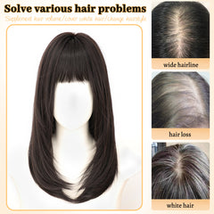 KooKaStyle 18 Inch Hair Topper with Bangs | Synthetic Layered Hairpiece, Natural Invisible Coverage for Women