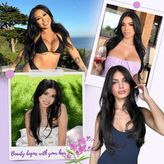 KooKaStyle Natural Black Glueless Wig | Pre-Cut Synthetic Lace Front, Long Layered Straight 26 Inch for Women