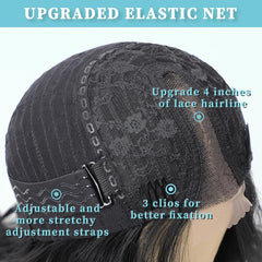 KooKaStyle Long Wavy Black Wig for Women, 26 Inch Synthetic Lace Front Heat Resistant Wig with Middle Part for Daily & Party Wear