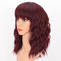 KooKaStyle Curly Bob Wig with Bangs, Short Wavy Synthetic Heat Resistant Wig for Women, Easy to Wear Bob Style Hairpiece