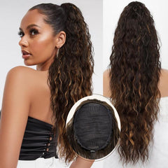 KooKaStyle 30 Inch Long Curly Ponytail Extension for Women | Drawstring Synthetic Hairpiece Natural Wavy Pony Tail