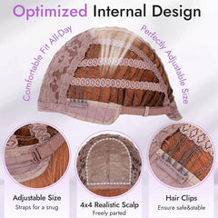 KooKaStyle Long Ginger Wig with Bangs | 4x4 Realistic Scalp, Free Parting Layered Synthetic Heat-Resistant Wig 26 Inch