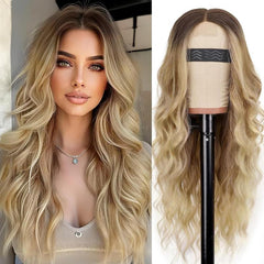 KooKaStyle Long Wavy Black Wig for Women, 26 Inch Synthetic Lace Front Heat Resistant Wig with Middle Part for Daily & Party Wear