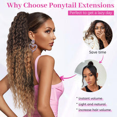 KooKaStyle Curly Drawstring Ponytail Extension 26 Inch Long Wavy Synthetic Hairpiece for Women
