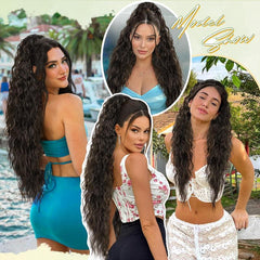 KooKaStyle 30 Inch Long Curly Ponytail Extension for Women | Drawstring Synthetic Hairpiece Natural Wavy Pony Tail