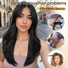 KooKaStyle Black Wig with Bangs | 24" Glueless Synthetic Lace Front Wig for Women, Pre-Plucked & Pre-Cut, Layered Highlight, Ready-to-Wear Middle Part