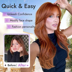 KooKaStyle Long Ginger Wig with Bangs | 4x4 Realistic Scalp, Free Parting Layered Synthetic Heat-Resistant Wig 26 Inch