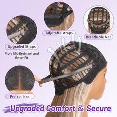 KooKaStyle Natural Black Glueless Wig | Pre-Cut Synthetic Lace Front, Long Layered Straight 26 Inch for Women