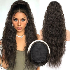 KooKaStyle 30 Inch Long Curly Ponytail Extension for Women | Drawstring Synthetic Hairpiece Natural Wavy Pony Tail
