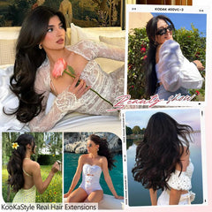 KooKaStyle Straight Real Human Hair Clip-in Extensions | Soft & Silky Natural Human Hair, 7PCS 120g for Women Daily Use