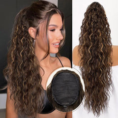 KooKaStyle 30 Inch Long Curly Ponytail Extension for Women | Drawstring Synthetic Hairpiece Natural Wavy Pony Tail