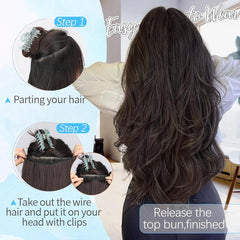 KooKaStyle 20 Inch Invisible Wire Hair Extensions, Long Wavy Layered Synthetic Hairpiece with 6 Clips & Adjustable Transparent Wire