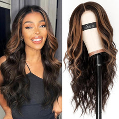 KooKaStyle Long Wavy Black Wig for Women, 26 Inch Synthetic Lace Front Heat Resistant Wig with Middle Part for Daily & Party Wear
