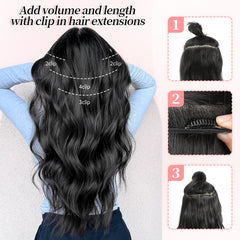 KooKaStyle Clip in Synthetic Hair Extensions Long Wavy 4PCS Double Weft Thick Hairpieces for Women