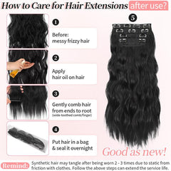 KooKaStyle Clip in Synthetic Hair Extensions Long Wavy 4PCS Double Weft Thick Hairpieces for Women