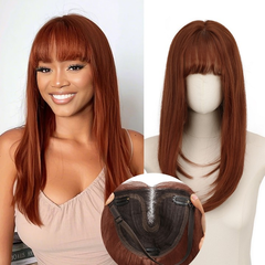 KooKaStyle 18 Inch Hair Topper with Bangs | Synthetic Layered Hairpiece, Natural Invisible Coverage for Women