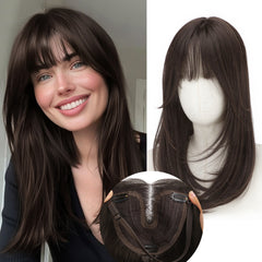 KooKaStyle 18 Inch Hair Topper with Bangs | Synthetic Layered Hairpiece, Natural Invisible Coverage for Women