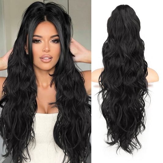 [NEW IN] KooKaStyle Ponytail Extension 26" Fluffy Long Wavy Curly Claw Clip Hair Extensions Ponytail Multi-layered Clip in Fake Pony Tails Natural Soft Synthetic Hairpiece Light Brown with Blonde