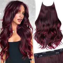 KooKaStyle 20 Inch Invisible Wire Hair Extensions, Long Wavy Layered Synthetic Hairpiece with 6 Clips & Adjustable Transparent Wire