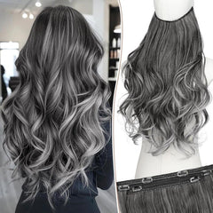 KooKaStyle 20 Inch Invisible Wire Hair Extensions, Long Wavy Layered Synthetic Hairpiece with 6 Clips & Adjustable Transparent Wire