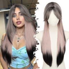 [KooKaStyle]Long Ombre Light Blonde Wig for Women,4x4 Realistic Scalp, Free Parting,Layered Hairstyle Synthetic Heat Resistant for Daily Party Use 26 inch