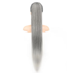 KooKaStyle Long Straight Drawstring Ponytail Extension 32 Inch Black Synthetic Heat Resistant Hairpiece