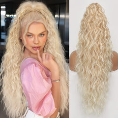 KooKaStyle 30 Inch Long Curly Ponytail Extension for Women | Drawstring Synthetic Hairpiece Natural Wavy Pony Tail