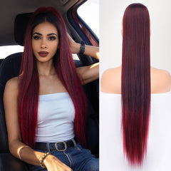 KooKaStyle Long Straight Drawstring Ponytail Extension 32 Inch Black Synthetic Heat Resistant Hairpiece