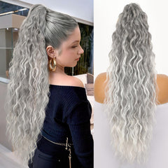 KooKaStyle 30 Inch Long Curly Ponytail Extension for Women | Drawstring Synthetic Hairpiece Natural Wavy Pony Tail