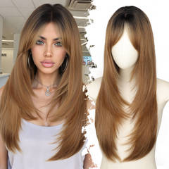 [KooKaStyle]Long Ombre Light Blonde Wig for Women,4x4 Realistic Scalp, Free Parting,Layered Hairstyle Synthetic Heat Resistant for Daily Party Use 26 inch