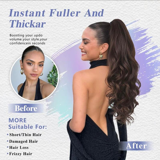 KooKaStyle 24 Inch Curly Wavy Ponytail Extension | Claw Clip Synthetic Hairpiece for Women, Natural Fluffy Pony Tail