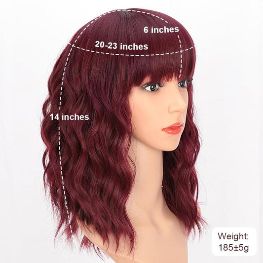 KooKaStyle Curly Bob Wig with Bangs, Short Wavy Synthetic Heat Resistant Wig for Women, Easy to Wear Bob Style Hairpiece