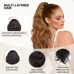[NEW IN] KooKaStyle Ponytail Extension 26" Fluffy Long Wavy Curly Claw Clip Hair Extensions Ponytail Multi-layered Clip in Fake Pony Tails Natural Soft Synthetic Hairpiece Light Brown with Blonde