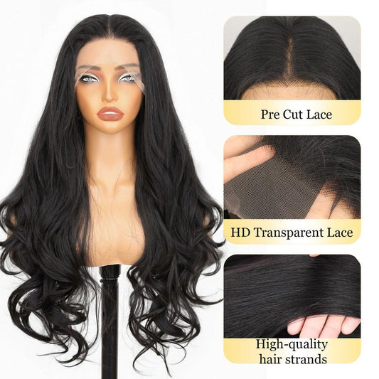 KooKaStyle 13x6 Lace Front Wig | 26 Inch Long Body Wave Synthetic Wig, Pre-Plucked with Baby Hair, Natural Look for Daily Wear