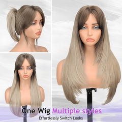 [KooKaStyle]Long Ombre Light Blonde Wig for Women,4x4 Realistic Scalp, Free Parting,Layered Hairstyle Synthetic Heat Resistant for Daily Party Use 26 inch