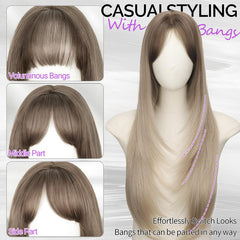 [KooKaStyle]Long Ombre Light Blonde Wig for Women,4x4 Realistic Scalp, Free Parting,Layered Hairstyle Synthetic Heat Resistant for Daily Party Use 26 inch