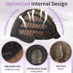 [KooKaStyle]Long Ombre Light Blonde Wig for Women,4x4 Realistic Scalp, Free Parting,Layered Hairstyle Synthetic Heat Resistant for Daily Party Use 26 inch