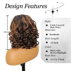 KooKaStyle 13x4 Short Lace Front Wig | 12 Inch Curly Wave Synthetic Wig for Women, Natural Look for Daily & Party Use